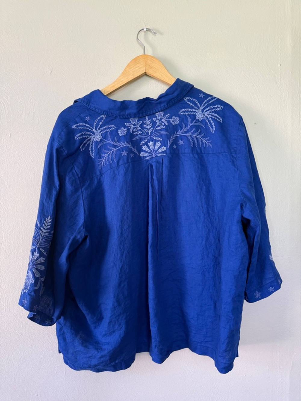 Johnny Was Blue linen Komono Sleeve Embroidered Paisley Collar Shirt XXL - Picture 5 of 9